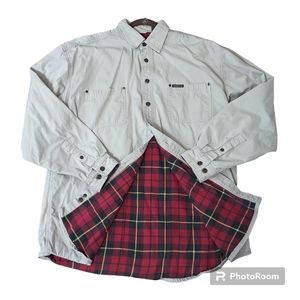 Ruff Hewn LS Tan Flannel Lined Shirt Shaket Work Utility Men's XL Tall